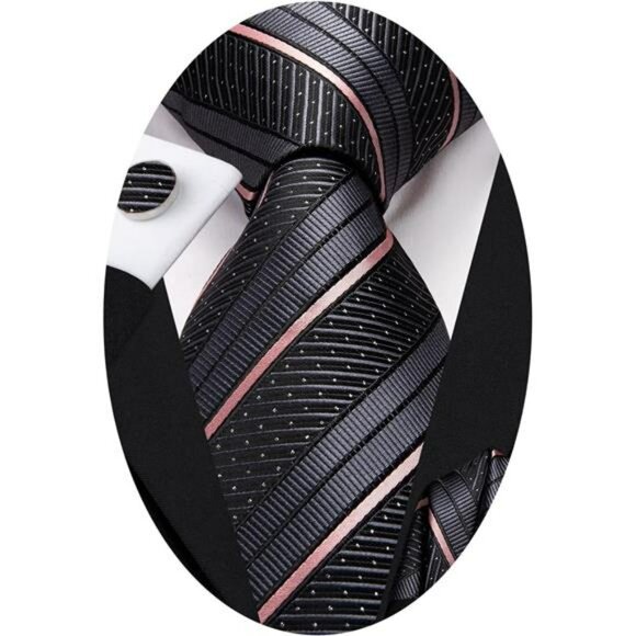 Mens Silk Tie Set Plaid Paisley Stripe Necktie Pocket Square Cufflinks Gift - Picture 1 of 7